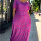 Robe à col diamant et imprimé floral rose et violet