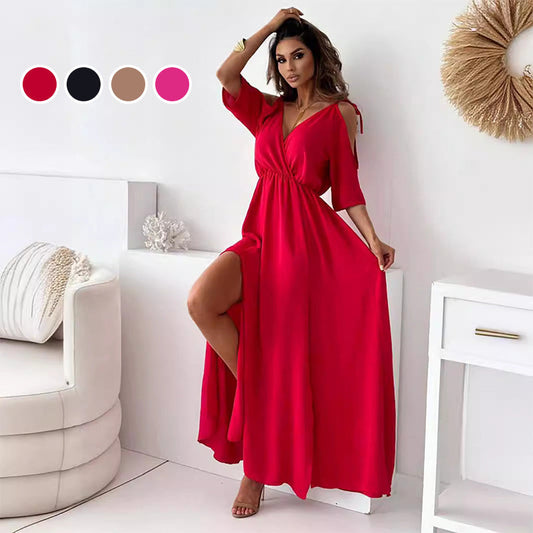 Robe sexy élégante à col en V et fente latérale pour femme🎀