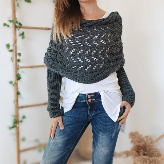 🔥Dernier jour 47% de Réduction🧶Poncho Tricoté Pour Femme avec Découpes