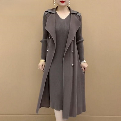 【Livraison gratuite🎁】Trench-coat à Faux Deux Pièces avec Col de Costume Plissé à La Mode