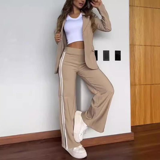 ✨Ensemble blazer décontracté à revers crantés et pantalon à jambe large pour femme💖