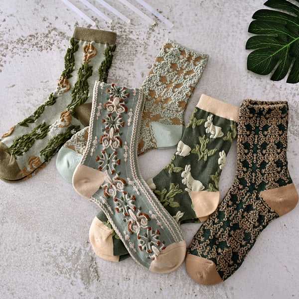 Chaussettes en coton à fleurs pour femmes (5 paires/1 jeu)-4